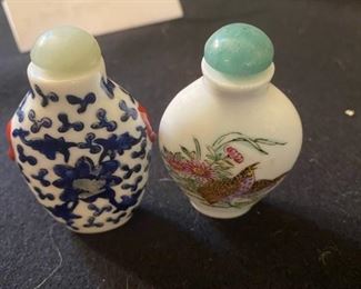Lot 2282. $18.00. Two antique snuff bottles here and one additional one we found later, not photographed. Will try to add another photo if time allows. Nice addition to a collection.