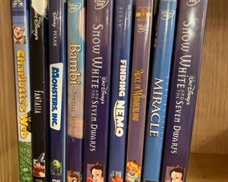 Lot 2255 DVD's: $25.00. Collection of 9 disney DVD's. Charlotte's Web, Fantasia, Monsters, Inc., Bambi, Snow White & the 7 Dwarfs, Finding Nemo, Alice in Wonderland, Miracle, and Another Snow White, which you can give to a neighbor.