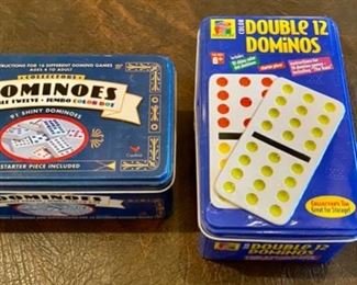 Lot 2258 $20.00. 2 Sets of Dominoes in Tin Containers (Double 12 Dominoes)