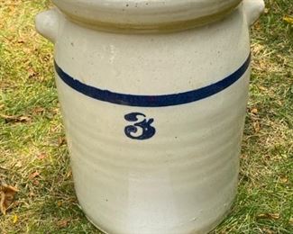 Lot #2219. Asking $225 for all 4 pieces plus the lid. 3 gal butter churn crock. The churn paddle shown doesn't fit this crock, but not sure what it does fit, so we've put it in with this lot. Also included is a nice looking 3 gal Red Wing Pottery crock, and a Country Cooker" Made for an Amana range, by Western Stoneware. Small Chip on side handle.