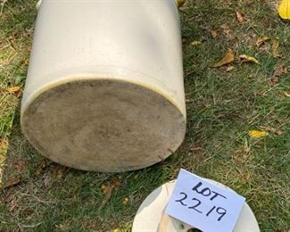 Lot #2219. Asking $225 for all 4 pieces plus the lid. 3 gal butter churn crock. The churn paddle shown doesn't fit this crock, but not sure what it does fit, so we've put it in with this lot. Also included is a nice looking 3 gal Red Wing Pottery crock, and a Country Cooker" Made for an Amana range, by Western Stoneware. Small Chip on side handle.