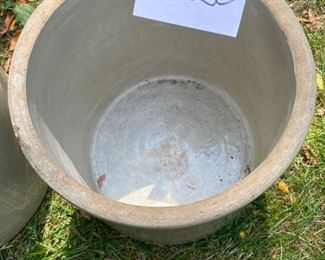 Lot #2220. $250.00. 3 gallon, Super Nice Monmouth IL. Pottery Crock- No cracks. 3 gal. SP+S Illinois Pottery (Whitehall, IL) jug. Exterior chips at the bottom- no cracks. 1 gal glass wine jug in wicker