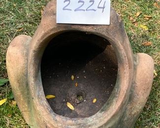 Lot 2224. $75.00. Terracotta Frog Planter Pair (Large: 18"t x 18"w x 16"d great condition) Small: (13"t x 12"w x 12"d chip on edge). THESE FROGS ARE ADORABLE!