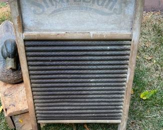 Lot 2303 $85.00 ML Leddy Size 13 Mens Cowboy Boots. Shapleigh washboard. Heavy Macheduck decoy- broken beak. Primrose Steps and some Great Antique and Vintage Decor. Steps (21"w x 16" t)