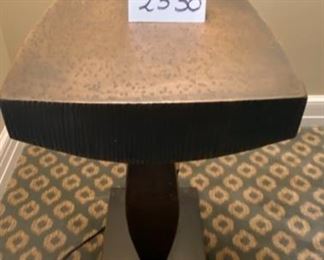 Lot 2330 $825.00 This Lamp is Very Special. Hand-Crafted Antique finished Brass Lamp/Table. Artist-made, solid wand switch pull. Stunning Artistry! The homeowner paid a fortune for this lamp, and we can see why! Includes a glass top, but we think this piece looks best without it. 62"T x 18.5"W x 18" D