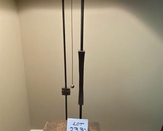 Lot 2330 $825.00 This Lamp is Very Special. Hand-Crafted Antique finished Brass Lamp/Table. Artist-made, solid wand switch pull. Stunning Artistry! The homeowner paid a fortune for this lamp, and we can see why! Includes a glass top, but we think this piece looks best without it. 62"T x 18.5"W x 18" D