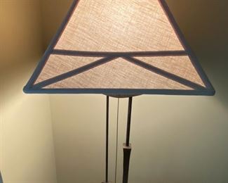 Lot 2330 $825.00 This Lamp is Very Special. Hand-Crafted Antique finished Brass Lamp/Table. Artist-made, solid wand switch pull. Stunning Artistry! The homeowner paid a fortune for this lamp, and we can see why! Includes a glass top, but we think this piece looks best without it. 62"T x 18.5"W x 18" D