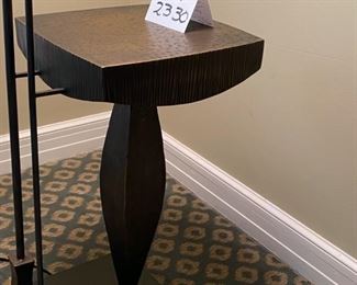Lot 2330 $825.00 This Lamp is Very Special. Hand-Crafted Antique finished Brass Lamp/Table. Artist-made, solid wand switch pull. Stunning Artistry! The homeowner paid a fortune for this lamp, and we can see why! Includes a glass top, but we think this piece looks best without it. 62"T x 18.5"W x 18" D