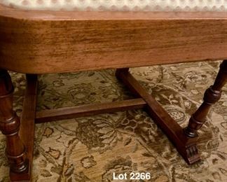 Lot 2266 $595.00. Beautiful Antique Dining Table with six Dining Chairs with Upholstered Seat Cushions (these were reupholstered by our homeowner). Dining Table has FOUR, COUNT THEM FOUR 12" Leaves and Custom Pads for the entire Table. This table will sit an army, perfect for upcoming Holidays! The Base is original and the 4 extra Legs were added for stability when the Leaves were being used (the FOUR support legs can be removed) the entire set has been restained and lightened to match the Buffet and Hutch in Lot 2293. Lot 2267 is a matching buffet in the original color. Table: 66" L x 46" W x 29" H. Each Leaf is 12" W x 46" L. There is also a small china cabinet in later lots that matches this set! At half price, of $297.50, this is truly a steal and in magnificent shape. You will hit yourself on the head if you don't buy this now!. Heres a look at the upholstery and woodwork up close and personal.