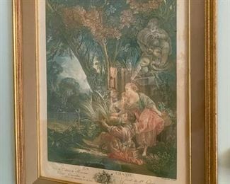 Lot 2338 $95.00. Coloring Engravings "La Chasse by Boucher". Work showing Saint Hubert? Ecuier consieller Paris Rue De Petit S'germain. Foxing around the edgings. Old