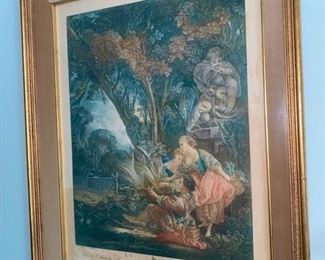 Lot 2338 $95.00. Coloring Engravings "La Chasse by Boucher". Work showing Saint Hubert? Ecuier consieller Paris Rue De Petit S'germain. Foxing around the edgings. Old