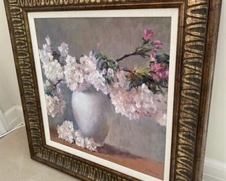 Lot 2348 $40.00 Apple Blossom Giclee floral picture 28w x 28 t. Beautiful floral print on canvas.