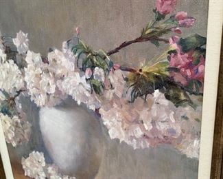 Lot 2348 $40.00 Apple Blossom Giclee floral picture 28w x 28 t. Beautiful floral print on canvas.
