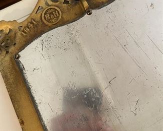 Lot 2353 $145.00. Bradley and Hubbard Vintage Heavy Brass Filigree Mirror w/2 Candelabra. Vintage Cool. stamped with 1941 B+H #3602 12"w x 18" H 3.5 in deep