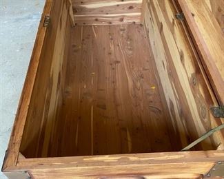 Lot 2309 $325.00. Cedar Trunk from 1800's Copper reinforced corners wheels on legs. The Interior is lined with raw cedar. No Key. GREAT PIECE! 45"W x 22"D x 22"H