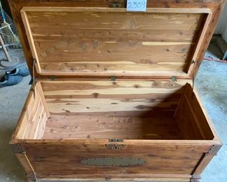 Lot 2309 $325.00. Cedar Trunk from 1800's Copper reinforced corners wheels on legs. The Interior is lined with raw cedar. No Key. GREAT PIECE! 45"W x 22"D x 22"H