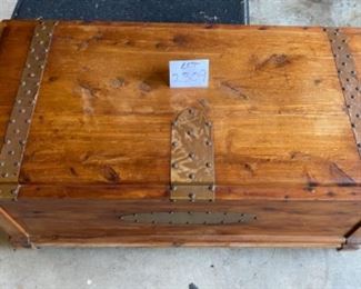 Lot 2309 $325.00. Cedar Trunk from 1800's Copper reinforced corners wheels on legs. The Interior is lined with raw cedar. No Key. GREAT PIECE! 45"W x 22"D x 22"H