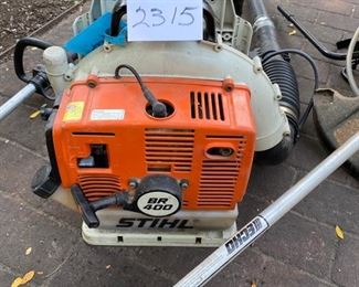 Lot 2315 $300.00 Landscaping Special! Its a Steal (see what I did there!) Stihl BR400 Gas Blower. Stihl HL100 Tree Trimmer, Echo SRM-2300 Trimmer, and Solo Back Sprayer. May need a tune-up on the motors.