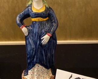 Lot 2388 $70.00 Authentic Boleslawiac Polish Pottery (2 platters) and Signed Figurine (I.P.M. M.N.M.C. SEC XIX PITA) Large Platter: 13"L x 10.5"W, Small Platter: 9"square, Polish pottery is really gaining popularity, and one can see why with spectacular patterns and colors.
Figure: 10.5""x 4""w"