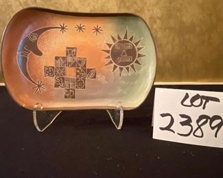 Lot 2389 $44.00 Laurel Burch Wall Hangings Wood (11 3/4" x 9" & 11"w x 11.5"lx 2"d) and Terracotta Platter/Dish (9.5"L x 6.5"W) Colorful display!