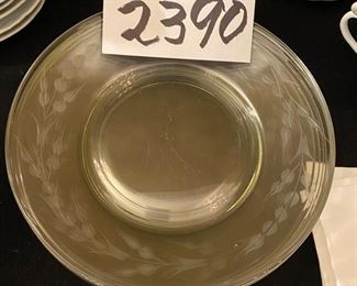 Lot 2390 $60.00 41 pc Luncheon set with 7 double handled bouillion cups, 11 saucers (H&G Bavaria), 8 Wedgwood Colosseum Coffee Cups (4 addl found after pictures taken), 5 etched glass luncheon plates, 10 embroidered napkins.