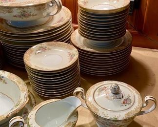 Lot 2393 $275.00. Noritake China. 90 pc! Set. Includes: service for 12 plus serving pieces. 14 Dinner Plates, 12 of each: soup bowls, fruit bowls, dessert/bread&butter plates, salad plates, saucers, cups. Lovely and very complete set! Great condition!