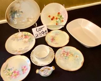 Lot 2395 $30.00. Eclectic mix of floral china pieces. Would be great as additional serve ware for your future parties! 1 vegetable bowl (R&S Germany, hand-painted), 2 salad plates (Jul H Brauer), 3 dessert plates (Jul H Brauer), 1 teacup & saucer Theodore Haviland Limoges France, 1 Noritake Progression China in Palos Verde 9020 pattern. Hand Painted Salt Shaker