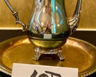 Lot 2397. $75.00. 4 pc. Silverplate Coffee service. w/Coffee Pot, sugar, and creamer. Tray and pot "WM Rodgers".