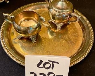 Lot 2397. $75.00. 4 pc. Silverplate Coffee service. w/Coffee Pot, sugar, and creamer. Tray and pot "WM Rodgers".