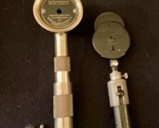 Lot 2400. $40.00. Copeland Refractascope by Bausch & Lomb Optical Co Pat. No. 1648.013 and May Ophthalmoscope with lined box of DR. E.T. Beatty. May be missing a cord?