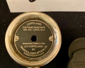 Lot 2400. $40.00. Copeland Refractascope by Bausch & Lomb Optical Co Pat. No. 1648.013 and May Ophthalmoscope with lined box of DR. E.T. Beatty. May be missing a cord?