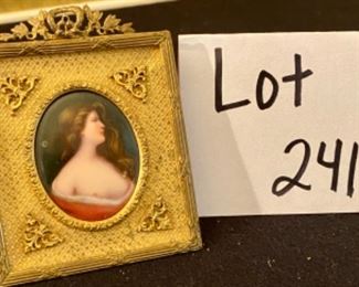 Lot 2410. $65.00 8 pc Lot featuring: Fox Door Knocker (brass), Antique mini nude (painted on the ceramic), Nippon china footed trinket dish and small bowl, cool marble egg, and ceramic baby shoe, Brass Owl Pin, and Brass Lute Pill Hinged Box.