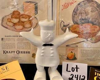 Lot 2412. $40.00. Makemyday cookbook holder, 2 antique Ladies Home Journal Vintage Prints (Kraft Cheese and Canning), 3 cookbooks (cheese and canning, obviously)