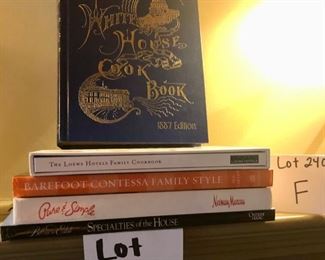 Lot 2408 F. $25.00. 5 cookbooks: The White House Cookbook, Biltmore Estate, Neiman Marcus, Lowes Hotel, Barefoot Contessa