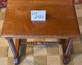 Lot 2341 $250.00 Nice Old Antique Vanity w/ 2 Bible Boxes" 6 side drawers and one center drawer and oval mirror with barley twist supports. Has cute little feet! 48" W x 19.5" D x 65" H. Matching Bench is here. (ignore the number on it. This would be darling as it is now, or painted, for a little girl's or teen's room, a guest room or removing the mirror piece and using as a desk. At half price, it's a steal.
