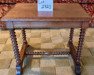 Lot 2341 $250.00 Nice Old Antique Vanity w/ 2 Bible Boxes" 6 side drawers and one center drawer and oval mirror with barley twist supports. Has cute little feet! 48" W x 19.5" D x 65" H. Matching Bench is here. (ignore the number on it. This would be darling as it is now, or painted, for a little girl's or teen's room, a guest room or removing the mirror piece and using as a desk. At half price, it's a steal.