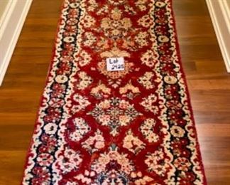 Lot 2425 Discounted Sunday Price: $1,400 FIRM. Asking $1,895.00 Vintage Sarouk Hand-Knotted Persian Pinkish Red Runner from 1930's. Great Condition 2'6" W x 13'6"L Appraised at $4600.00 in 1989.