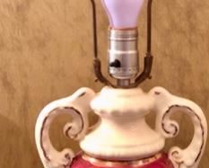 Lot 2430 $60.00. Victorian Style Urn Table Lamp With Girl and Gal in a sweet scene. Tested. 26"H x 6"W at base