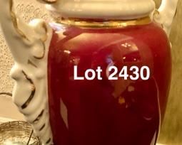 Lot 2430 $60.00. Victorian Style Urn Table Lamp With Girl and Gal in a sweet scene. Tested. 26"H x 6"W at base