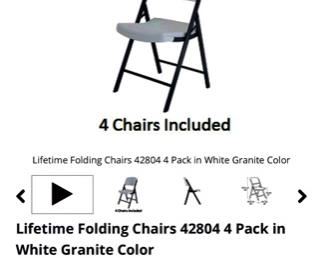 Lot 2466. $80.00. Set of 4 Lifetime Folding Chairs in White Granite, Like New