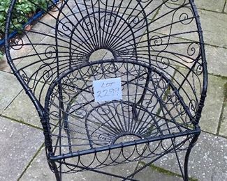 Lot 2299. Sunday Discounted Price: $550.00 FIRM. Was $795.00. Vintage Wire Outdoor Dining Set. Richard Porton Inc English Wire Table and 4 Robert Allen Furniture Co Wire Dining Chairs. Chairs have cool details (owner purchased set for a fortune from an Antique Shop). All pieces are in great condition. The chairs can definitely use a small cushion. A well crafted set, perfect for your garden party! Table: 40" dia, 28.5"h. Chairs: 35" back, 19" wide, 17" deep, 18: h