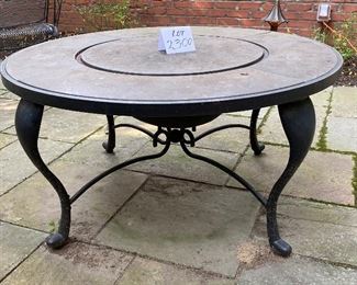Lot 2300. $120.00. Smith & Hawken Provence Fire Pit Table w/Granite Slabs and copper insert. A bit of wear on the rim around the copper fire bowl, as you might expect since it's a fire pit, so Sold as -is. Also, we didn't find a spark screen. 40"wide x 20" high