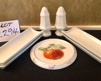 Lot 2294. Perfect for Summer Sweet Corn! 1)Four Corn Dishes 2) Hand Painted Trivet 3) Salt&Pepper Shakers $22.00