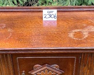Lot 2306. $65.00. Very Vintage single door cabinet. Oak, needs some polish and some work on the top, but for this price, it's worth the effort! 34"w x 18" d x 34" t