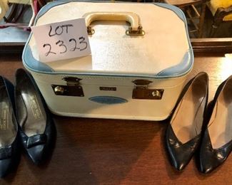 Lot 2323. $40.00. Vintage Pedro's Travel Case in fabulous condition (with key)! 47"t x 23"w x 17"d. 2 pairs of vintage shoes. Both Bruno Magali Vintage Size 8