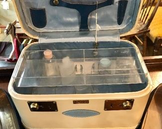 Lot 2323. $40.00. Vintage Pedro's Travel Case in fabulous condition (with key)! 47"t x 23"w x 17"d. 2 pairs of vintage shoes. Both Bruno Magali Vintage Size 8