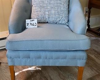 Lot 2362. $95.00. MCM Upholstered Chair + pillow. No brand, but in great shape! This could be a great little piece for extra seating in your eclectic home. I didn't see any obvious stains, but the upholstery has some purposeful 25"w x 31" tall. Seat: 20"d x 19"high