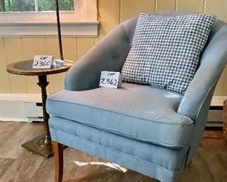 Lot 2362. $95.00. MCM Upholstered Chair + pillow. No brand, but in great shape! This could be a great little piece for extra seating in your eclectic home. I didn't see any obvious stains, but the upholstery has some purposeful 25"w x 31" tall. Seat: 20"d x 19"high