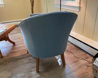 Lot 2362. $95.00. MCM Upholstered Chair + pillow. No brand, but in great shape! This could be a great little piece for extra seating in your eclectic home. I didn't see any obvious stains, but the upholstery has some purposeful 25"w x 31" tall. Seat: 20"d x 19"high