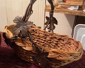 Lot 2377, $38.00. 1) Resin Pumpkin- great centerpiece, 2) Turkey cover gravy dish (adorable), 3) Grass Rose bowl w/leaf motif, 4) New Zealand Bottle Stopper made from a tree knot. 5) 2 Baskets that would be great for Fall decor!